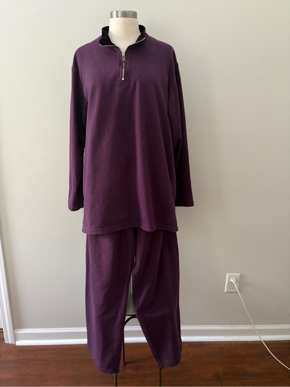 Coldwater Creek Women’s Deep Plum Quarter-Zip Lounge Set XL Lagenlook Cozy Chic